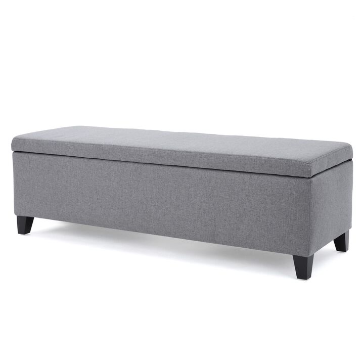 Flash Storage Ottoman Bench, Light Gray Fabric, Gray Wood, 51 Inch -Benzara