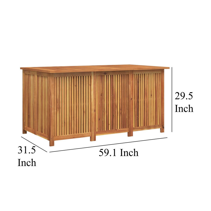 Outdoor Storage Box, Waterproof PE Bag, 59 Inch Brown Acacia Wood - Benzara