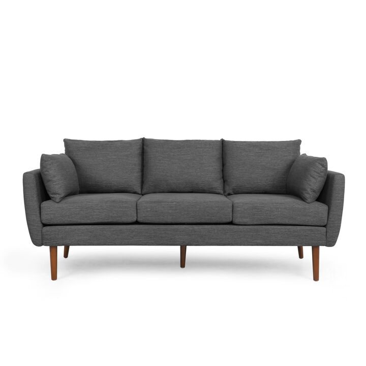 Nate Sofa with 2 Accent Pillows, 77 Inch Birch Wood, Charcoal Gray - Benzara