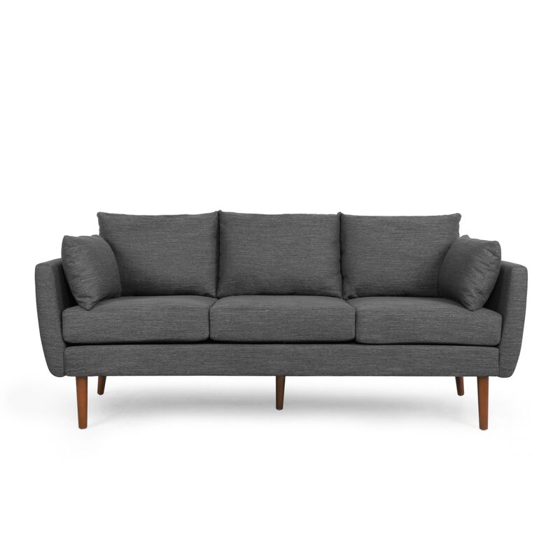Nate Sofa with 2 Accent Pillows, 77 Inch Birch Wood, Charcoal Gray - Benzara