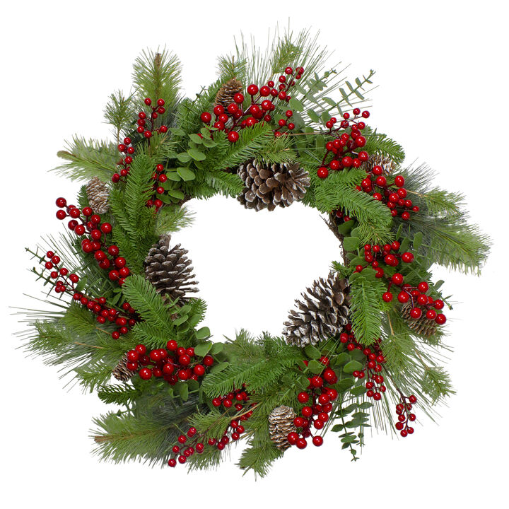 Holly Berries and Snowy Pinecones Artificial Christmas Wreath - 24-Inch  Unlit