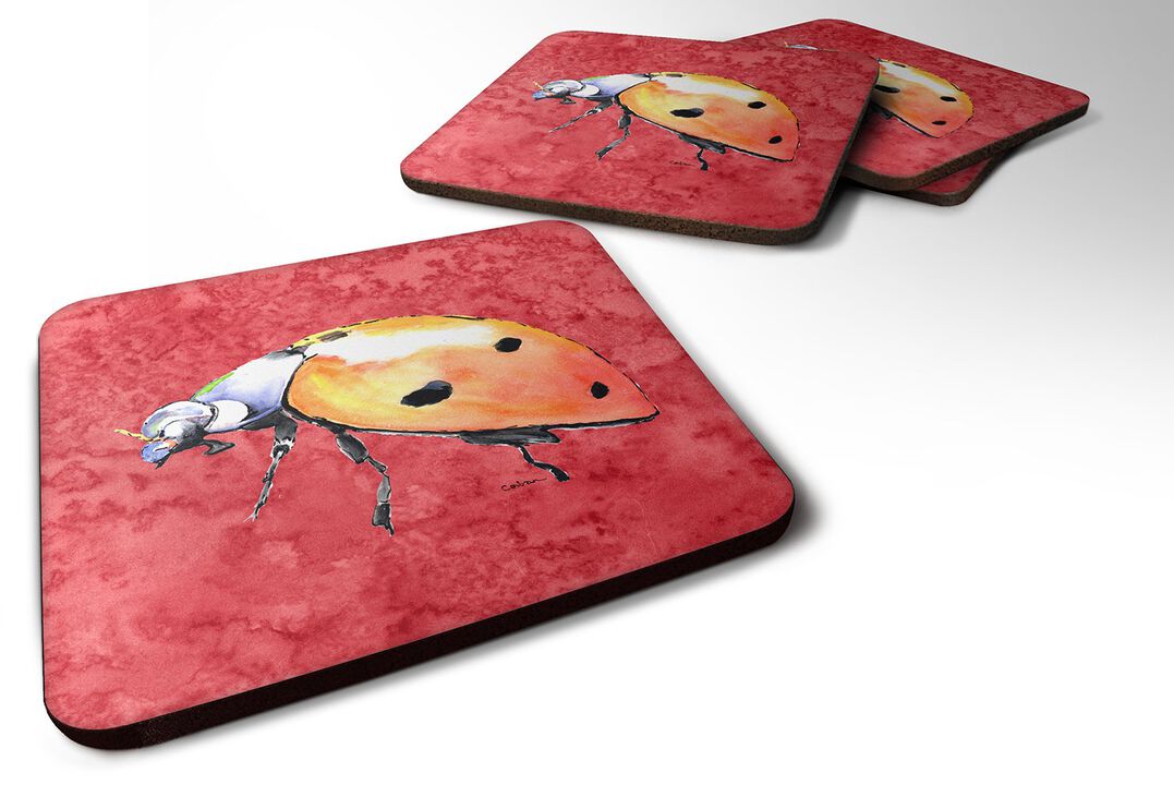 Caroline's Treasures 8868FC Lady Bug on Red Foam Coasters (Set of 4), 3.5 H x 3.5 W, Multicolor