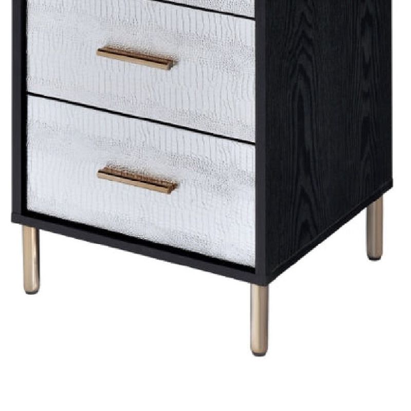 San 45 Inch 5 Drawer Jewelry Storage Chest, Gold Legs, Black and Silver-Benzara