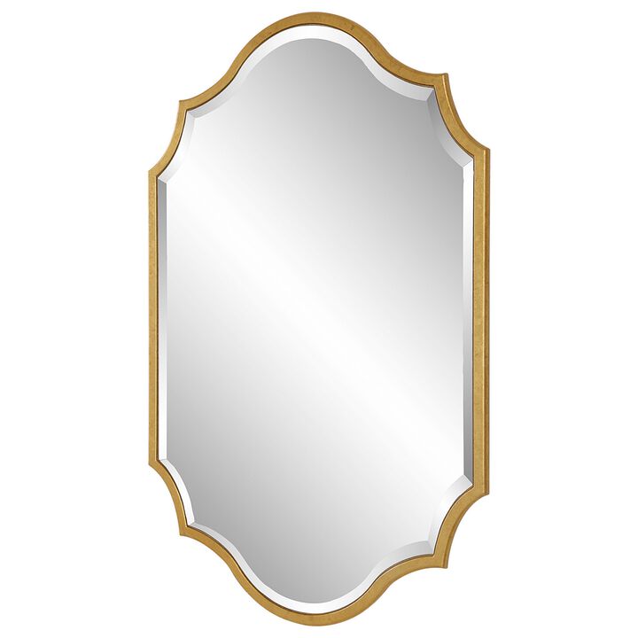 27 x 41 Modern Beveled Mirror in Classic Metal Frame, Gold Leaf Finish-Benzara