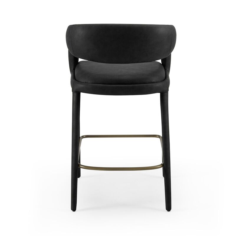 Cid Taya 26 Inch Counter Stool Chair, Curved Open Back, Black Faux Leather - Benzara