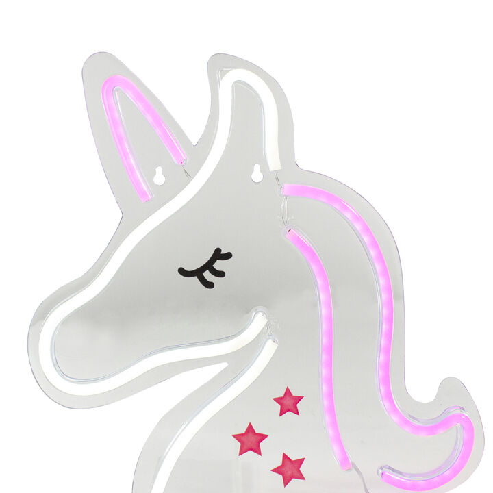 13" White and Pink LED Neon Style Unicorn Wall Sign
