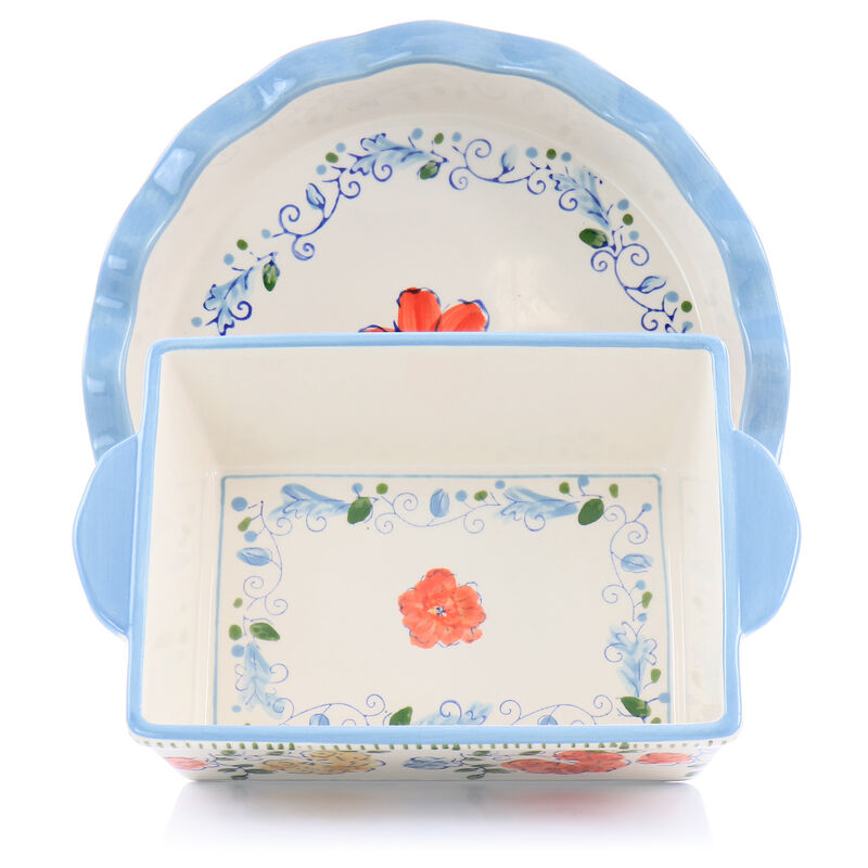 Gibson Elite Anaya 2 Piece Stoneware Bakeware Set with Hand Painted Designs