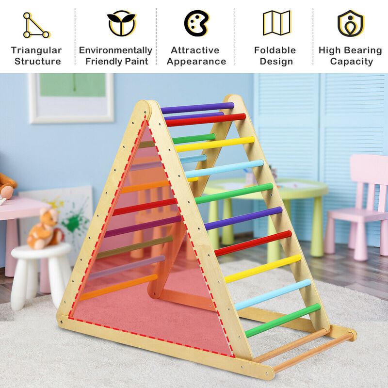 Foldable Wooden Climbing Triangle Indoor with Ladder for Toddler Baby