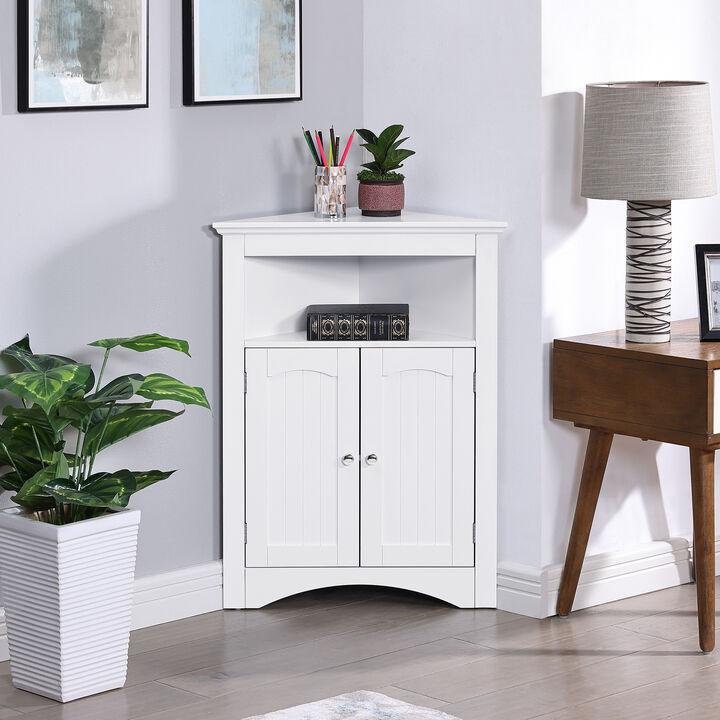 White Wood 32.3 in.H Storage Corner Cabinet with Shelves and Storage