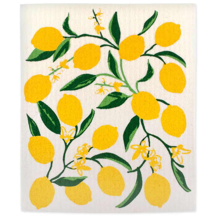 Set of 4 Butter Yellow and Green Rectangular Lemon Dishcloths 7.75"
