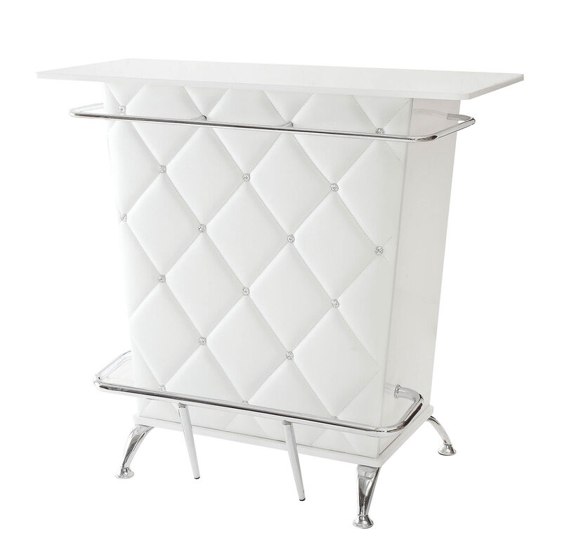 Contemporary Style Leatherette Padded Bar Table With Button Tufting, White - Benzara