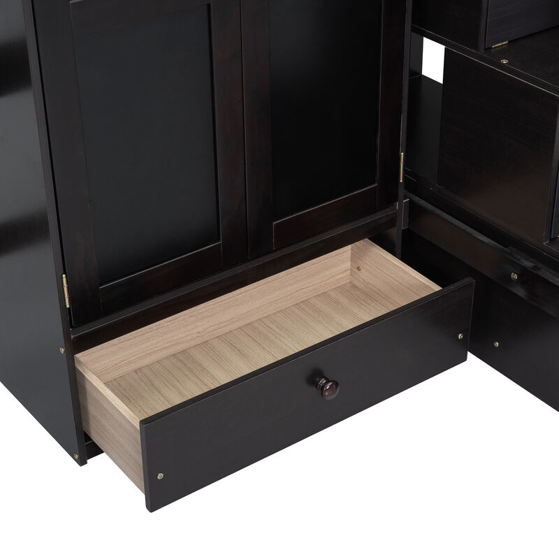 Merax Loft Bed with Bookshelf and Wardrobe