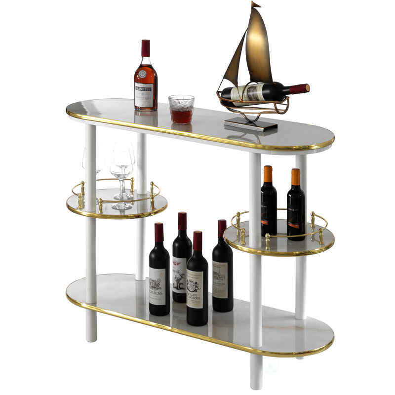 Sturdy, Portable, Easy Assembly Wooden Console Table Mini Bar Cabinet, Modern Style Multi functional from Coffee and Tea Haven, Drink Station or a Beer Island in your Kitchen, Brown