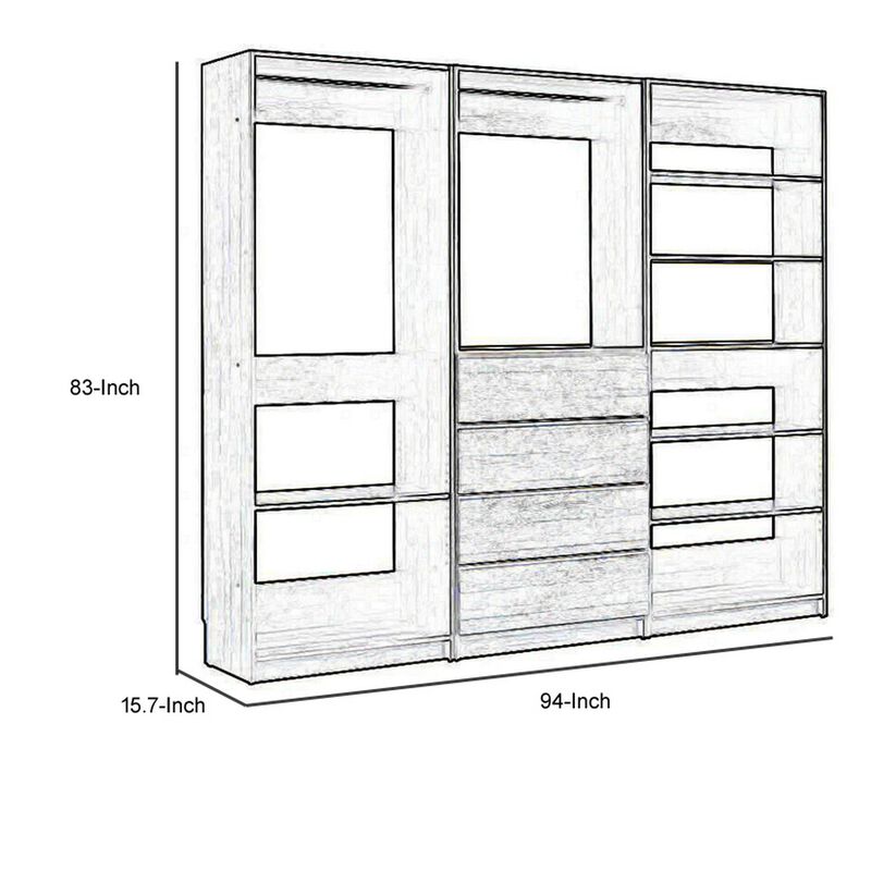 Dee Modular Freestanding Closet System, 6 Shelves, 2 Hanging Rods, Gray  - Benzara