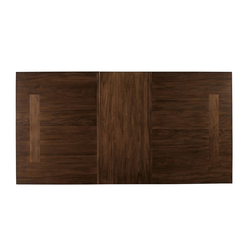 Voz 59-77 Inch Dining Table, Extendable, Trestle Base, Walnut Brown Veneer - Benzara