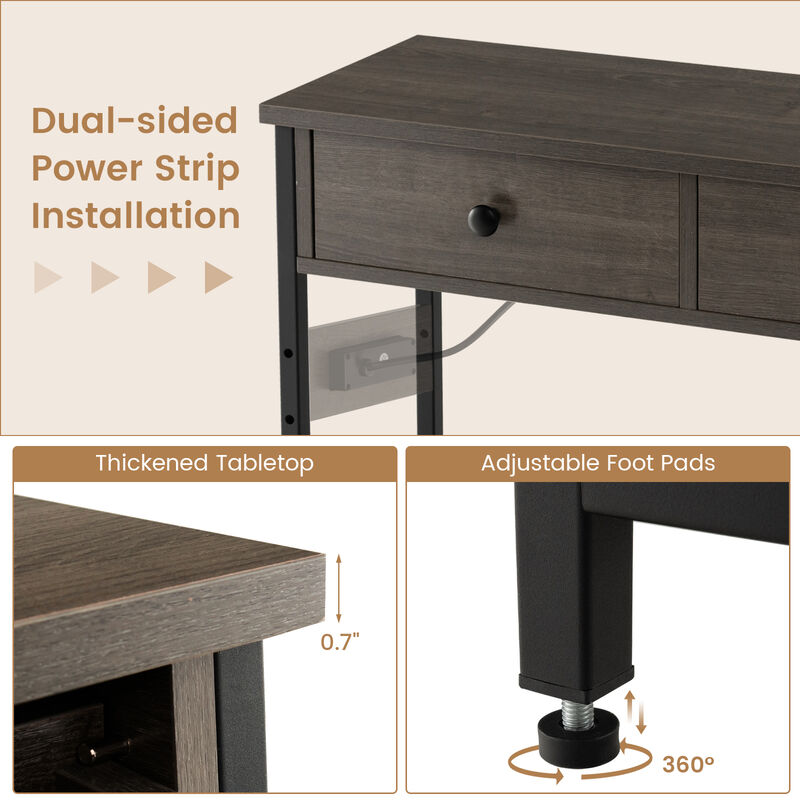 Narrow Console Table with 2 Drawers and 2 Metal Mesh Shelves