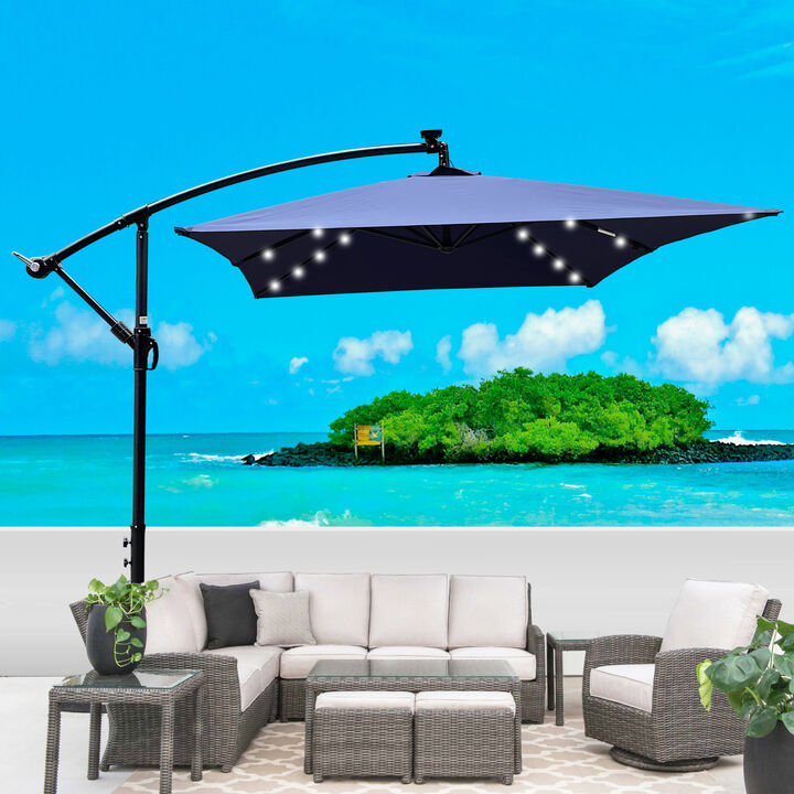 Solar Powered LED Patio Umbrella, 8 Ribs, Crank and Cross Base