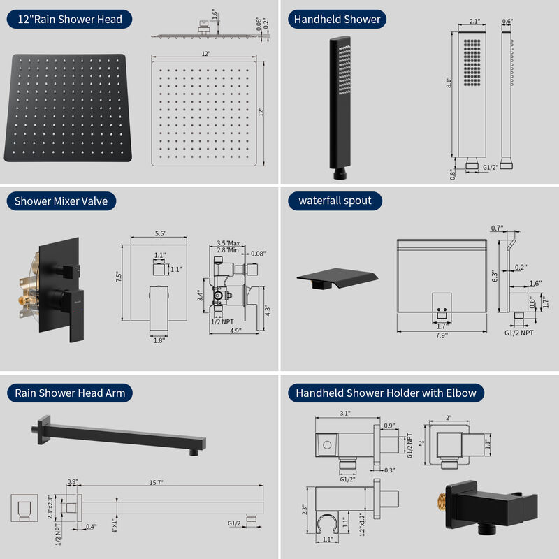 Waterfall Tub Faucet Set with Rain Shower Head, Male NPT Connection