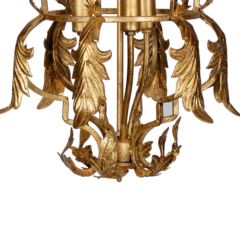 20 Inch Luxury Grade 3 Light Chandelier, Acanthus Leaf, Metal Gold Finish-Benzara