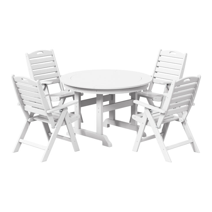 WestinTrends 5-Piece HDPE Round Patio Dining Table Set with Foldable Chairs