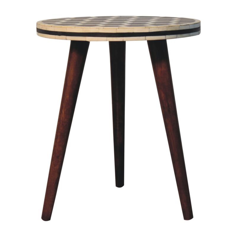 Artisan Furniture Solid Wood Bone Inlay Tripod Stool With Honey Caramel Finish
