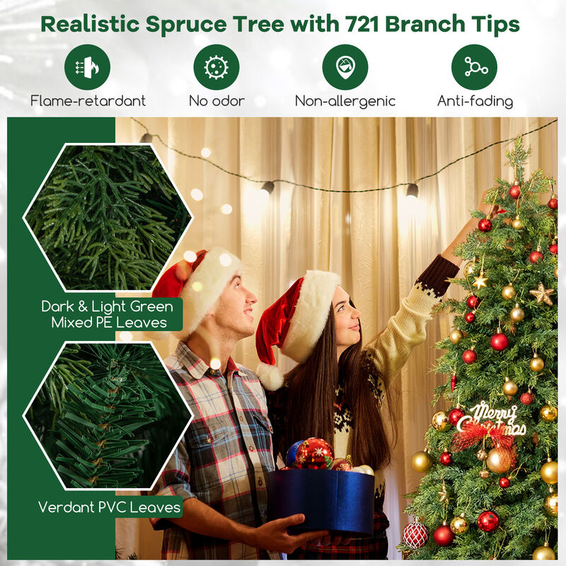 Artificial Christmas Tree Green Hinged Holiday Tree with Lush Branch Tips