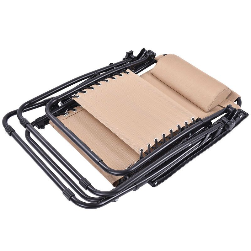 Hivvago Set of 2 Beige Folding Outdoor Zero Gravity Lounge Chair Recliner