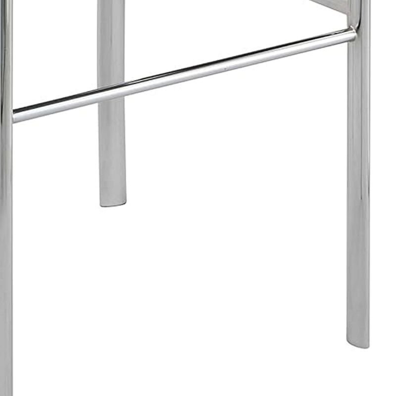 Illa 26 Inch Counter Height Chair, Set of 2, Chrome Base, Vegan Leather, Brown - Benzara