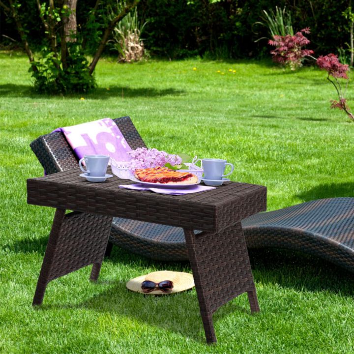 Hivvago Folding PE Rattan Side Coffee Table Patio Garden Furniture