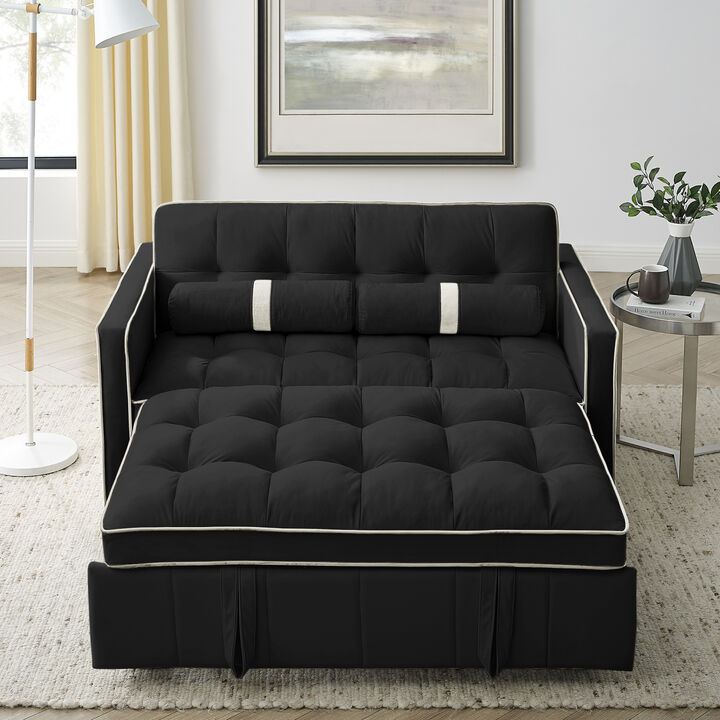 Modern 55.5" Pull Out Sleep Sofa Bed 2 Seater Loveseats Sofa Couch With Side Pockets