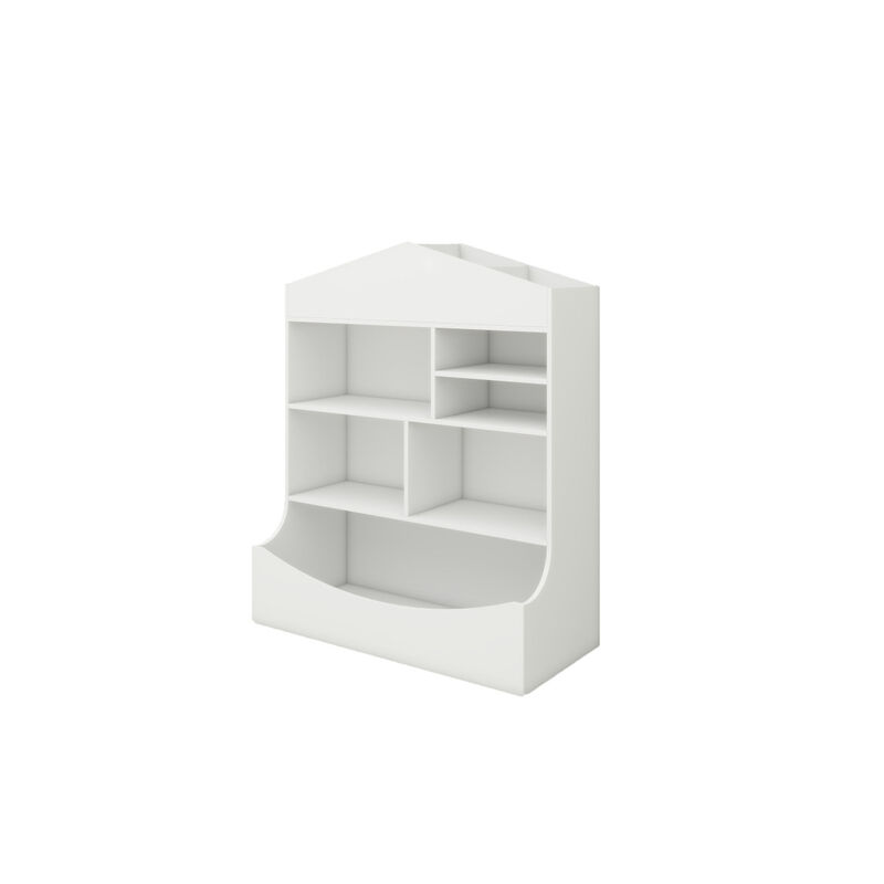 Multi-Functional Children's Bookcase in White, 7 Shelf Display Organizer
