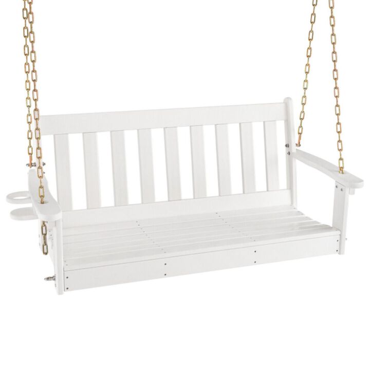 Hivvago 54 Inch HDPE Patio Porch Swing with Cup Holder-White