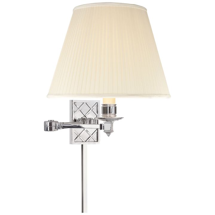 Gene Swing Arm in Polished Nickel with Silk Shade