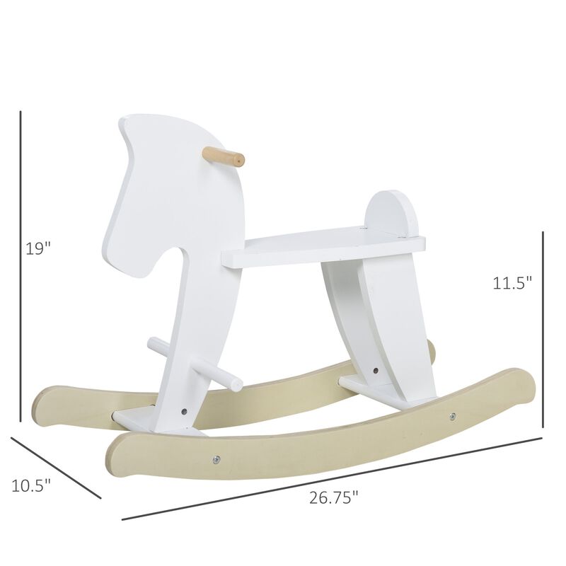 White Classic Toy: Traditional Wooden Rocking Horse for 3-6 Years
