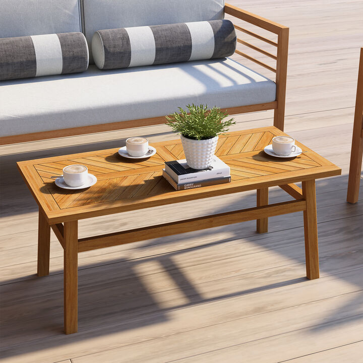 Outdoor Coffee Table Acacia Wood for Garden Backyard, Natural Wood