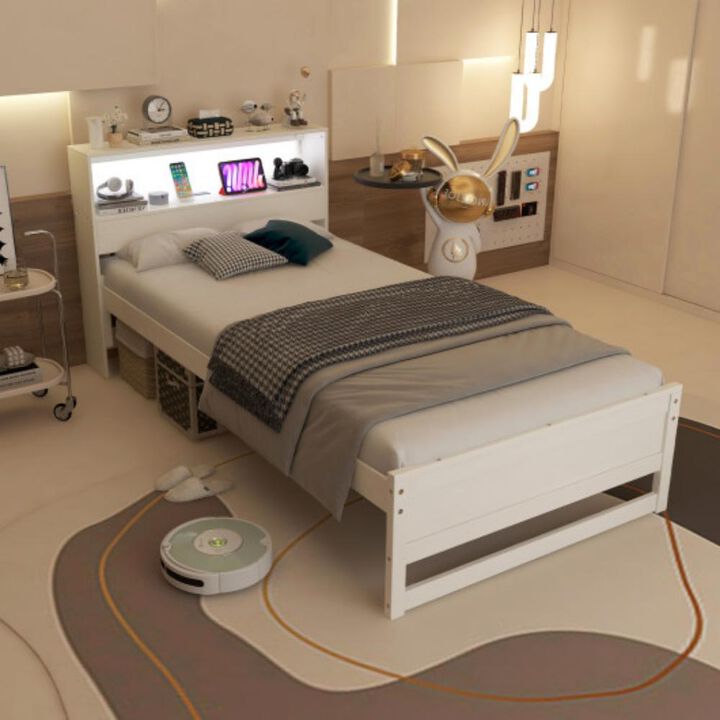 Twin Size Bed Frame with Storage Headboard and Charging Station