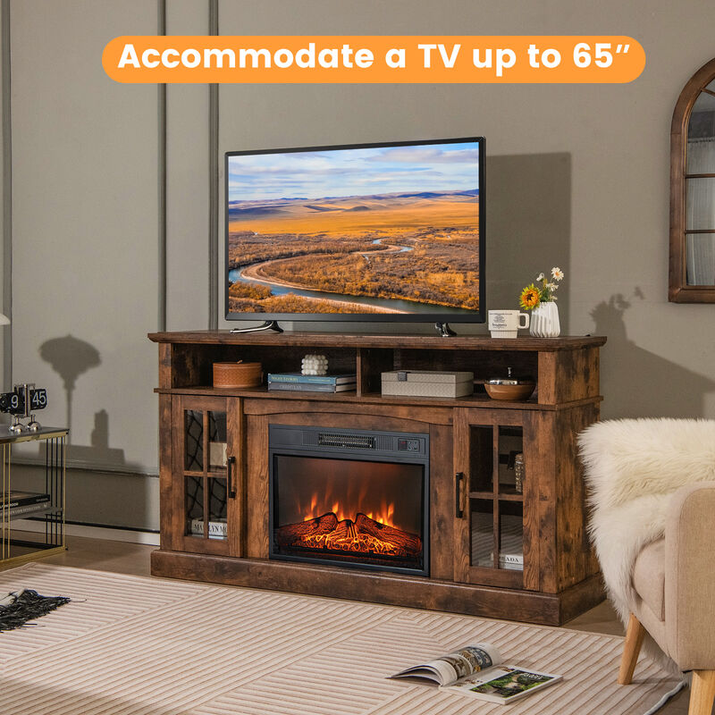 Fireplace TV Stand for TVs with Side Cabinets and Remote Control
