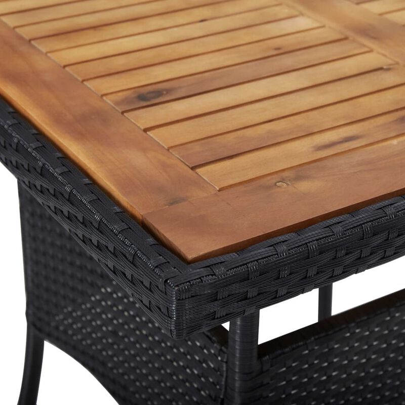Outdoor Dining Table, 31 Inch Square Acacia Wood Top Black Rattan Base - Benzara