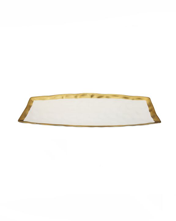 White Porcelain Oblong Tray with Gold Rim