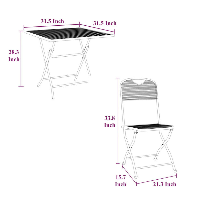 Yoko 3pc Outdoor Breakfast Table and Chairs Set, Foldable, Dark Gray - Benzara