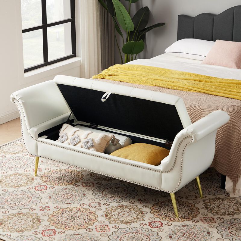 Upholstered Storage Ottoman Bench Flip-Top Bedroom Lounge Seating with Hidden Compartment