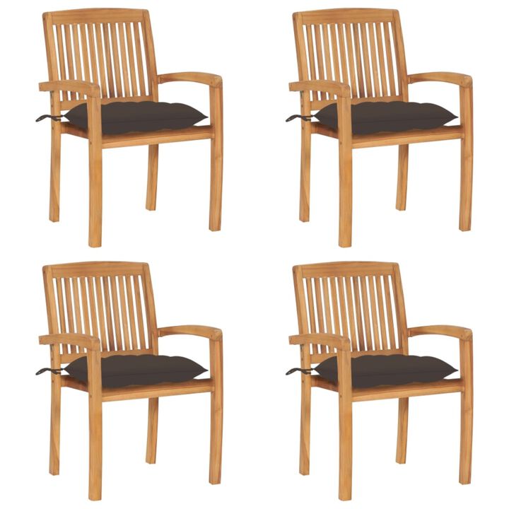 vidaXL Stacking Garden Chairs with Cushions 4 pcs Solid Teak Wood
