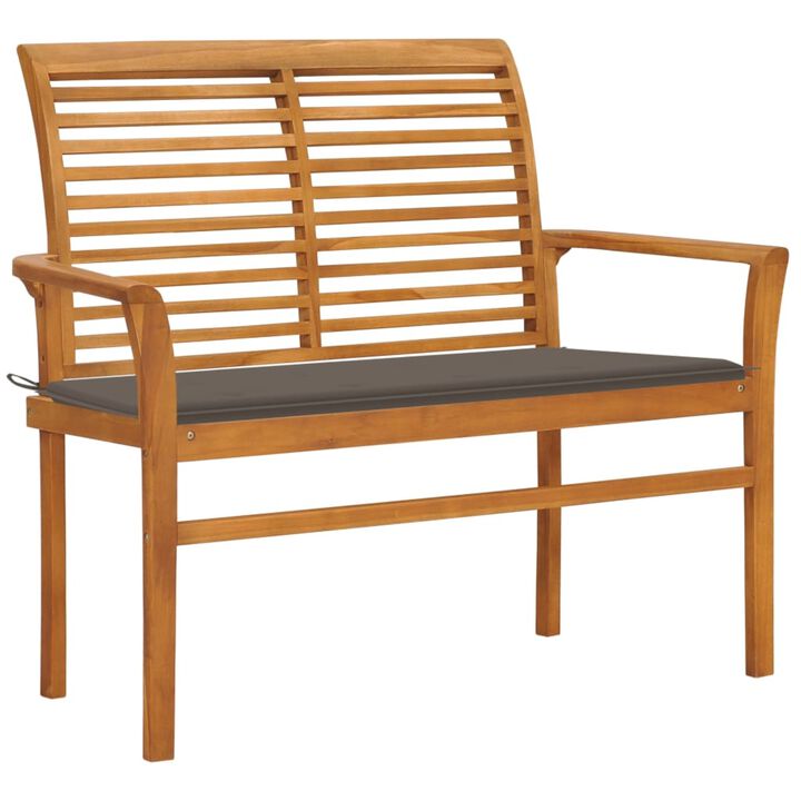 vidaXL Outdoor Patio Bench, Garden Wooden Wheel Bench with Cushion, Front Porch Chair Bench for Patio Porch Poolside Balcony, Solid Wood Teak