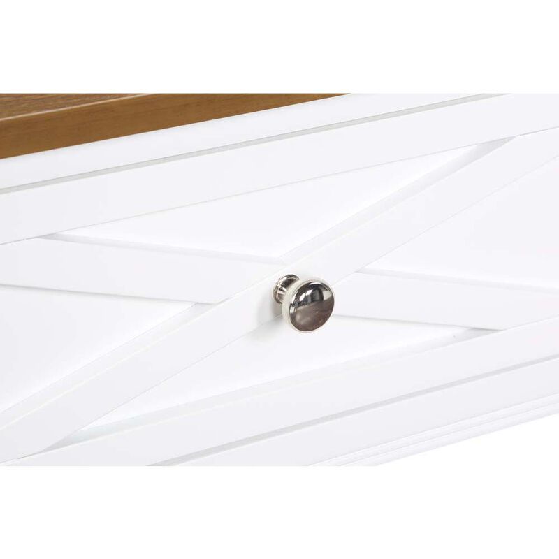 Convenience Concepts Country Oxford 2 Drawer Console Table with Shelves, Driftwood Top/White Frame