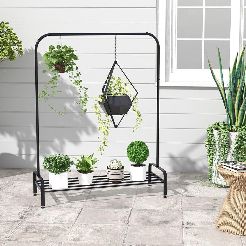 Heavy Duty Clothes Stand Rack with Top Rod and Lower Storage Shelf