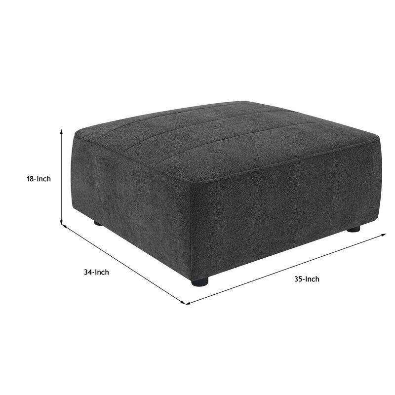 Suri 35 Inch Ottoman, Soft Boucle Fabric, Horizontal Stitching, Gray - Benzara