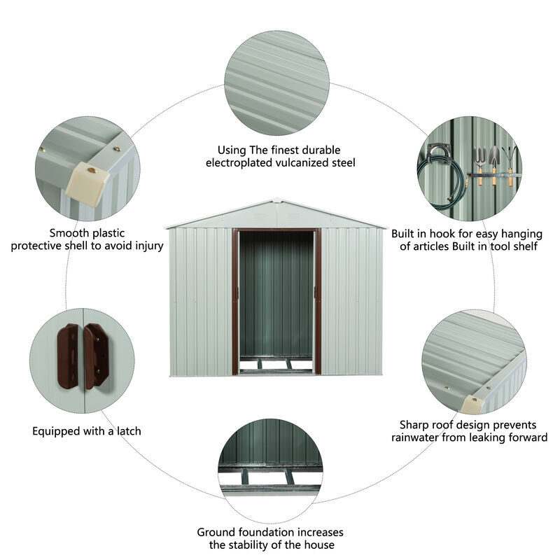 Hivvago 8ft x 4ft Outdoor Metal Garden Storage Shed with Lockable Sliding Door