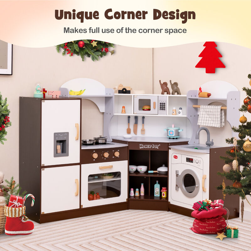 Toddler Kitchen Playset with Ice Maker Microwave Oven Sink and Washing Machine for Kids 3+ Years Old