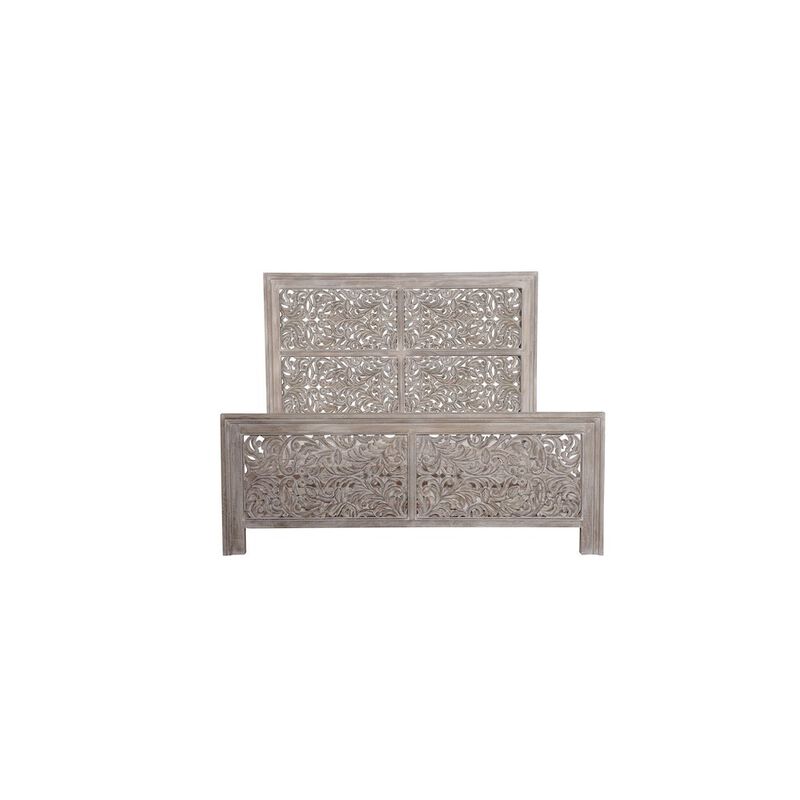 Taran Designs Calista Floral Carved Solid Wood King Panel Bed
