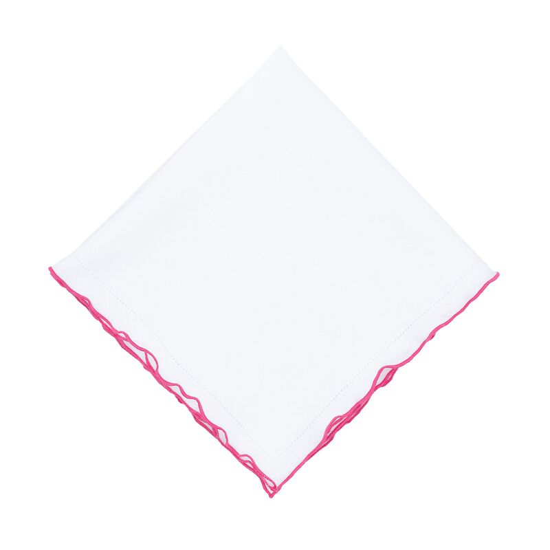 Linen Napkins With Pink Ruffled Hemstitch Edges, Set of 4